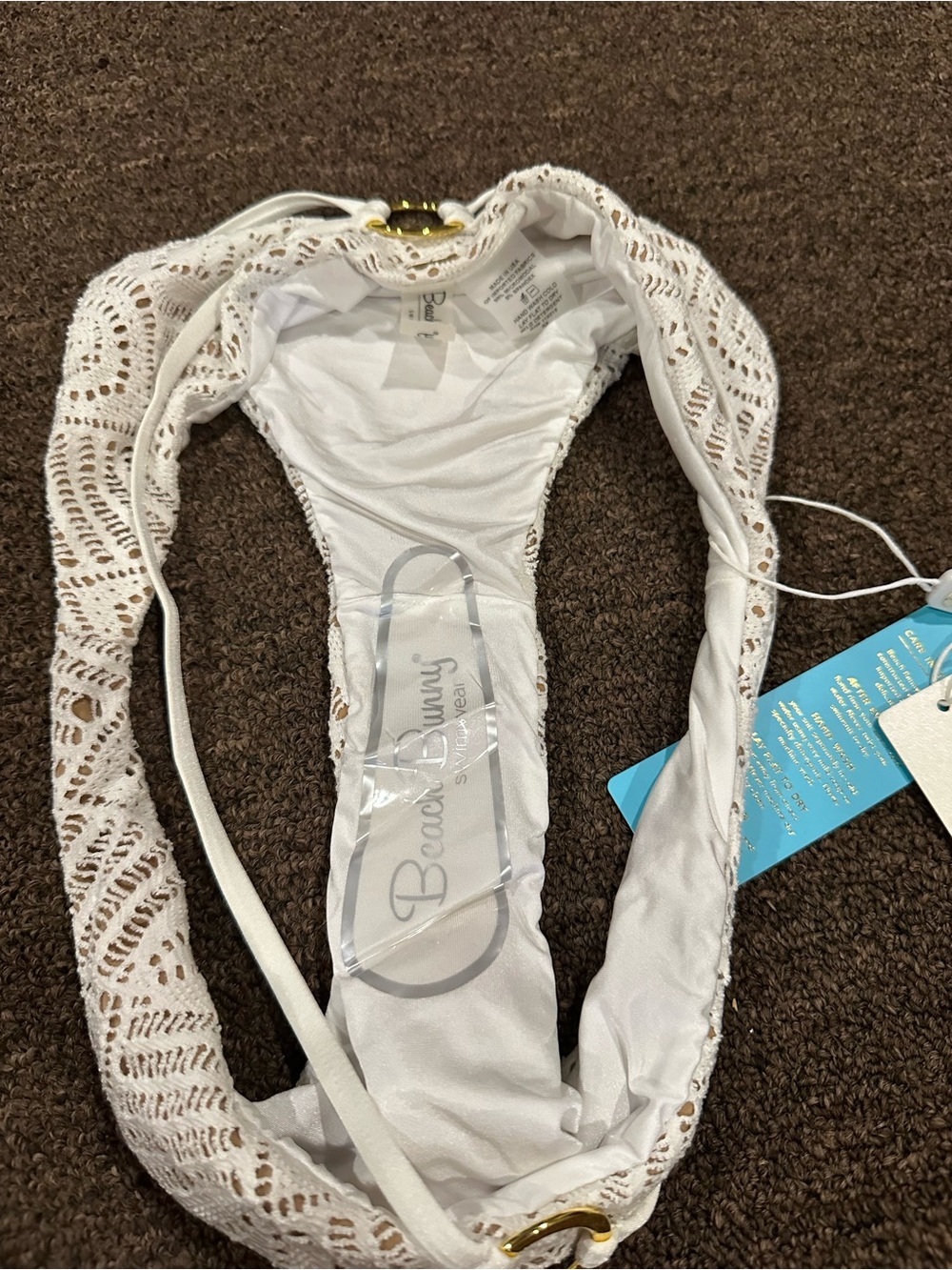 Beach Bunny White Crochet Bikini Set with Gold Ring Accents - Picture 4 of 6